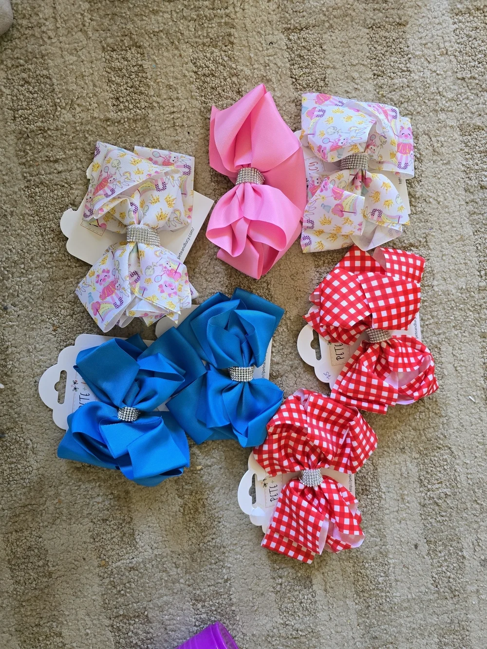 Assorted Kids Hair Bows - Pink, Blue, Red, White Patterned